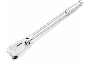 Powerbuilt 3/8" Drive Flex Head Extra Long Ratchet Handle, 11.5 Length Long Reach Seal Head Ratchet, 72 Tooth Gear-649934