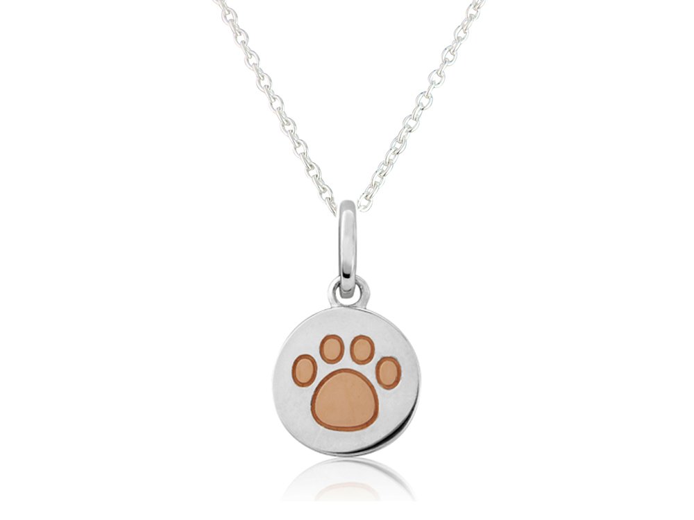 Gemma J Silver Paw Print Pendant with rose gold detail