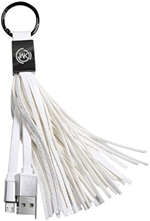 Micro USB Cable, Leather Tassel Keychain Sync Charging Cable Short for Android HTC Cell Phones Tablets Digital Devices Handbag Decor (White)