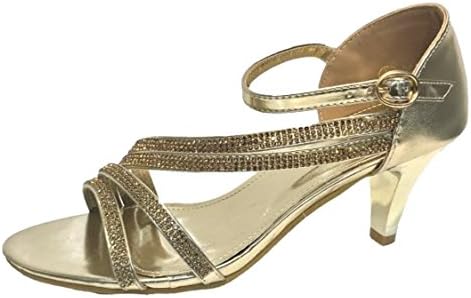 Ladies Womens Sparkly Diamante Low Heel Party Evening Sandals Shoes
