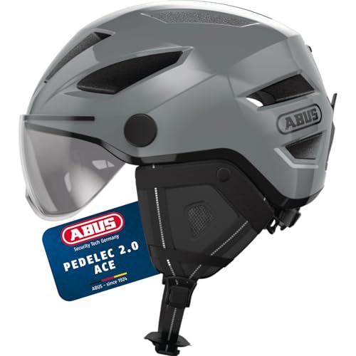 ABUS Stadthelm Pedelec 2.0 ACE - Fahrradhelm mit Rücklicht, Visier, Regenhaube, Ohrenschutz - für Damen und Herren - Grau, Größe L