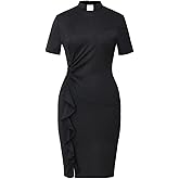 BLESSUME Church Clergy Women Tab Collar Dress Black Short Sleeve Mass Pencil Dress