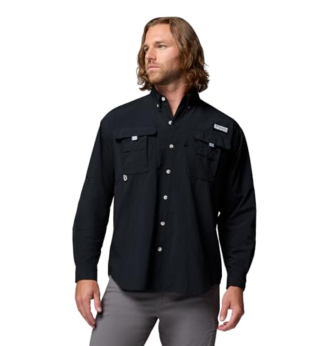Columbia Mens PFG Bahama II Long Sleeve Fishing Shirt, Black, Large
