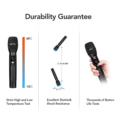 Wireless Microphone, VeGue Dual UHF Cordless Mic Set with Handheld Metal Mics, Interference-Free 300ft Long Operation, Ideal for Karaoke, Party, DJ, Church, Wedding, Class Use