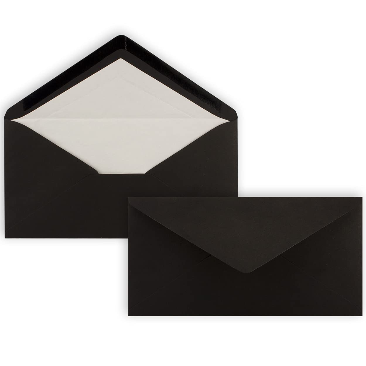 NEUSER PAPIER 50 x DIN long envelopes - black with white silk lining - 11x22 cm - 100 g/m² - ideal for invitations, Christmas cards, greeting cards from The series Colorful