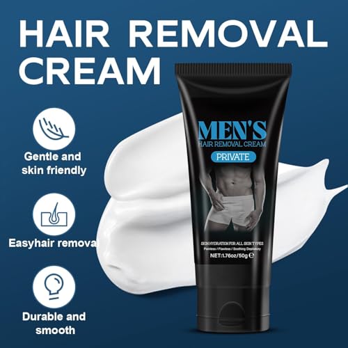 LBOYLOVE® 2 Pcs Hair Removal Cream for Men, Painless Depilatory for Unwanted Male Hair in Private Area, Suitable for All Skin Types and Sensitive, 1.76oz/50g