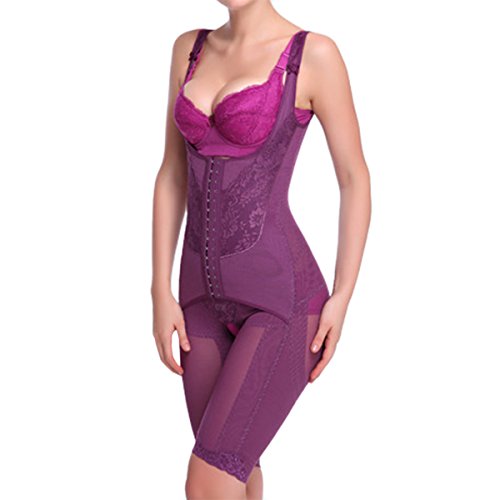Shymay Women's Full Body Shaper Waist Cincher Thigh Reducer Bodysuit Shapewear, Purple, Tag size 3XL=US size 8-10