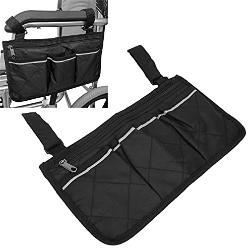 Chair Side Storage Bag Wheelchair Side Bag Waterproof Side Hanging Pouches, Wheelchair Armrest Side Organizer Bag, Travel Messenger Backpack Storage Tote(Black)
