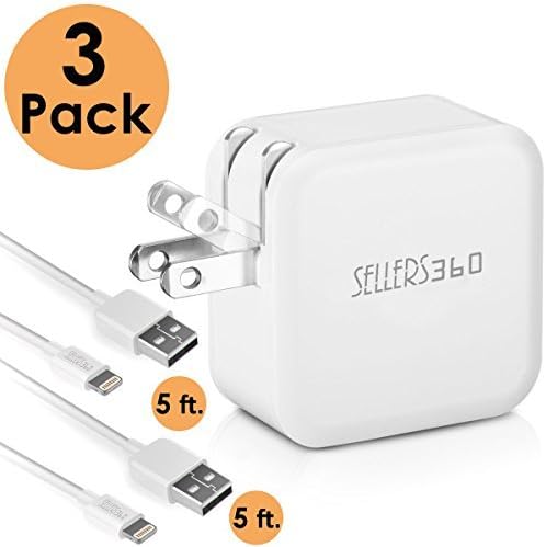 ipad Charger, iPhone Charger,4.8A 24W Dual USB Portable Travel Wall Charger Foldable Plug with 2 5FT Long Lightning Cable Charging Cord for iPhone 8/10/ 7Plus/7/6S Plus/6S/6/5S/iPad (White)