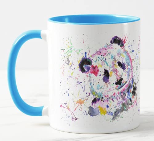 Vixar Panda Watercolour Rainbow Art Coloured Mug Cup, Gift, Birthday, Work, Office, Christmas Tea Coffee (L Blue)