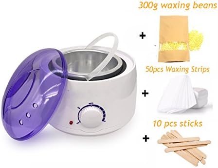 Pro Electric Wax Heater Hair Removal Set: 1 Packs Hard Wax Beans,10 Applicator Sticks,50 waxing strips Home Waxing Kit