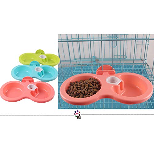 DENTRUN Pet Dog Bowls Stainless Steel Hanging Food Water Feeder Dish, Dog Feeding Bowl Cup Cage Plastic Case with Removable Bolt Holder for Cats Birds Puppy Rabbits,Food Grade Bowl