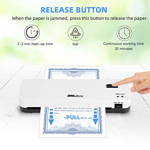 image for REKOBON Thermal Laminator Machine for A4, 12 Laminating Pouches, Trimm