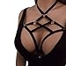 Han Shi Hollow Out Bra, Wire Free Appliques Elastic Cage Bandage Strappy Halter Bra (L, Black)