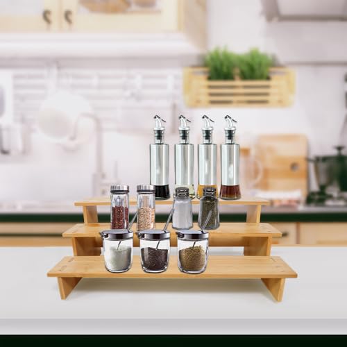 Keqin Kitchen Spice Rack Organizer for Cabinet,3 Tier Bamboo Multifunctional Spice Storage for Kitchen Cabinet, Cupboard,Pantry