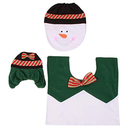 StyleZ Christmas Decorations Bathroom Toilet Seat Cover Red Santa with 3D Nose,Toilet Seat Cover +Tank Cover+Tissue Box Cover - Set of 3 (Dark Green)