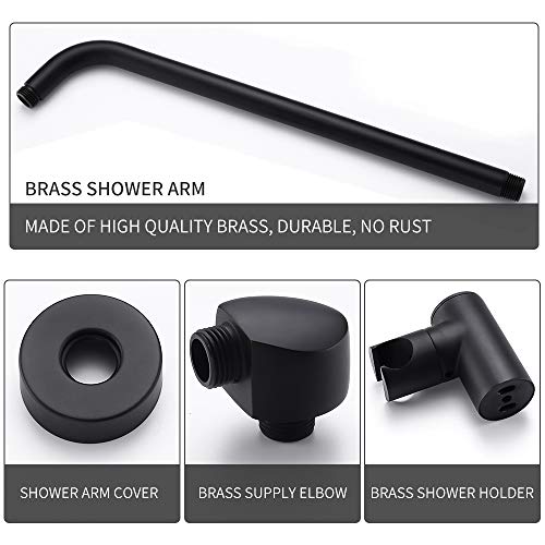Esnbia Black Shower System, Wall Mounted Shower Faucet Set for Bathroom with High Pressure 8" Rain Shower head and 3-Setting Handheld Shower Head Set (Rough in Valve Included)