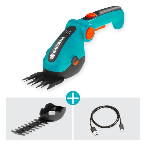 Gardena ComfortCut Li Cordless Grass and Shrub Shears Set, Lawn Edging Shears and Shrub Cutter, Angled Comfort Handle with LED Display, Blade Change without Tools (9888-20)