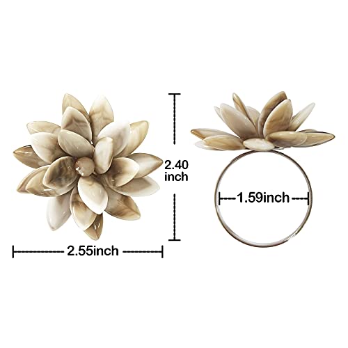 Napkin Rings Serviette Holder, Set of 4 Metal Napkin Ring, Holiday Table Decor for Valentine\'s Day, Wedding, Birthday Party, Thanksgiving Day, Christmas Day,Dining Table Decoration (Stone Flower)