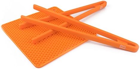 Chic Chef (Orange) Serving Set - Includes 2 Food Tongs and Free Silicone Trivet Mat with Your Order! Limited Time Offer! Great for Summer BBQ, Salads and Picnics!