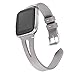 bayite Leather Bands Compatible with Fitbit Versa/Versa 2, Slim Wristband with Ventilated Hole Replacement Accessories Strap Versa Women Men, Gray