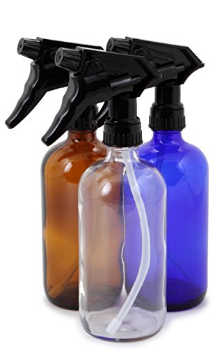 Vivaplex, 3, Large, 16 oz, Empty, Assorted Colors, Glass Spray Bottles with Black Trigger Sprayer
