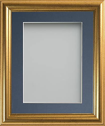 Frame Company Eldridge Gold Photo Frame with Blue Mount, 8x8 for 5x5 inch, fitted with perspex — image 1