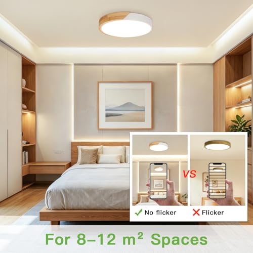 Kimjo 24 W LED Ceiling Light Wood, φ30 cm Round Ceiling Lamp, 2400 LM, 4500 K Modern White LED Ceiling Light for Offices, Living Rooms, Bedrooms, Kitchens, Hallways, Balcony