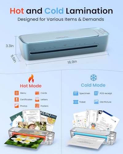 Qfun Laminator Machine 13 Inch Never Jam, 60S Fast Warm Up Thermal Cold Laminator for Teachers Schools, 9 in 1 Lamination Kit with 30 Laminating Sheets Portable 11x17 Laminate Machine for Home Office