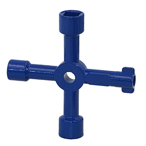 fineshelf 4 in 1 Utility Service Key 2.83inches Mini Key Wrench Radiator Cupboard Triangle Square Blue Key Hand Tool for Electric Control Cabinets, Elevators, Water Meter Valves Box Wrenches b