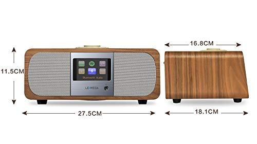LEMEGA M3+ Smart Music System with Wireless Internet Radio, FM Radio, Bluetooth, Spotify, WIFI, 2.1 Channel Stereo Speaker, USB MP3, Headphone-out, AUX-in, Alarms, Clocks,App & Remote Control (Walnut)