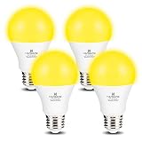 Hansang A19 LED Bug Light Bulb Yellow Color Bulb,7 Watt (60W Equivalent) E26 Medium Base Outdoor Porch Lights, Amber Bedroom Night Light Bulb Bugs Free Bulbs,4 Pack
