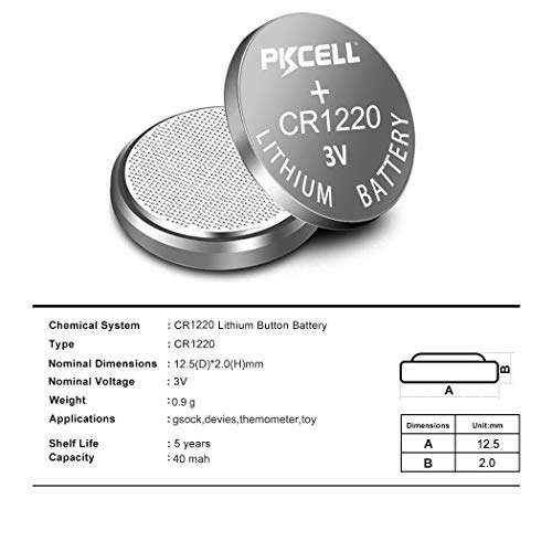 PKCELL CR1220 3V Lithium Coin Cell Watch Batteries for Thermometer 20