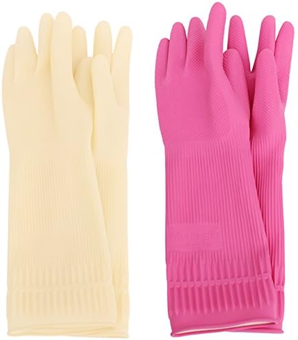 MJ 2 Pairs Household Red Clay Charcoal Rubber Latex Cleaning Wash Gloves L