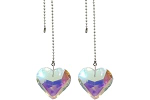 QLXHBOT Crystal Heart Prisms Pendant Ceiling Fan Pull Chain Extender with Ball Chain Connector 2pcs