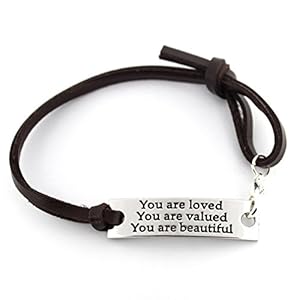Inspirational Gifts For Women Saying stamped “You are loved You are valued You are beautiful” leather inspirational bracelet,Gift for Mother Daughter,Teens,,Christmas Gift,Birthday Present.