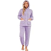 HEARTNICE Women's Cute Hooded Pajama Set, Soft Warm Plush Long Sleeve Sleepwear with Pockets Fluffy Fuzzy Cozy Pjs