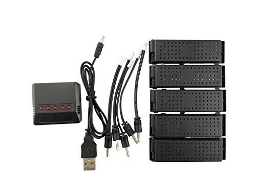 Fytoo 3.7V 500mah Lithium Battery & Charger &conversion cable for JJRC H47 E56 Foldable Quadcopter Gravity-sensing Folding RC Helicopter Parts (5pcs Battery & 1pcs Charger&5pcs conversion cable)