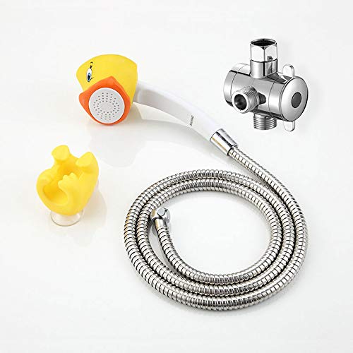 KAIYING Children's Handheld Shower Head,Cartoon Water Flow Spray Shower Head Baby Kids Toddler Bath Bathing Accessories (I :Showerhead(Duckie)+Hose+Diverter) - Thumbnail 7