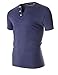 FLATSEVEN Men's Slim Fit Casual Short Sleeve Henley T Shirt (THS100) Blue, L