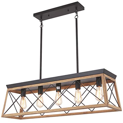 Merbotin Farmhouse Kitchen Island Light, 5-Light Distressed Wood