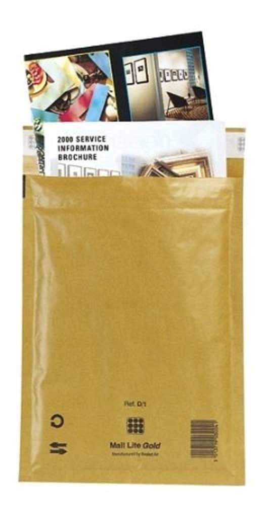 Mail-Lite Gold Padded Mailing Bags, Size H/5, Gold, 264mm X 374mm, Box of 50