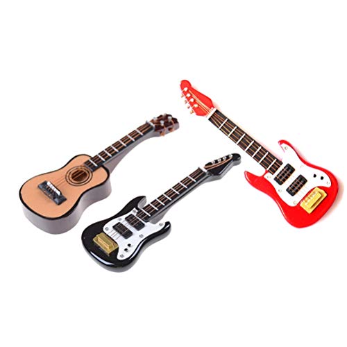 ZAMTAC Fashion Wood Craft Ornaments 1/12 Scale Dollhouse Miniature Guitar Accessories Musical Instrument DIY Part for Home Decor Gift - (Color: 1)