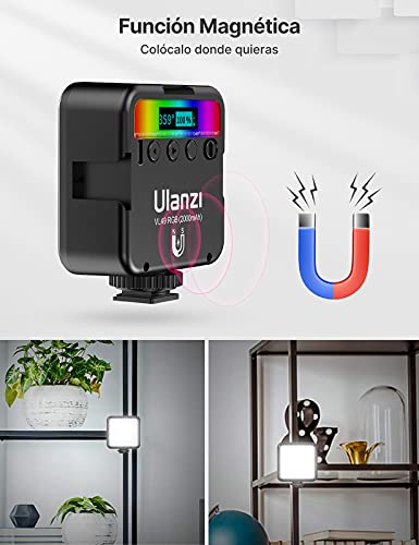ULANZI VL49 RGB Video Lights, LED Camera Light 360° Full Color Portable Photography Lighting w 3 Cold Shoe, 2000mAh Rechargeable CRI 95+ 2500-9000K Dimmable Panel Lamp Support Magnetic Attraction