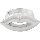 Hebelee Unique Lip Statement Ring for Women Girls Stainless Steel Wide Band Finger Rings Comfort Fit Fashion Simple Cute Jewelryfor Friend Size 8