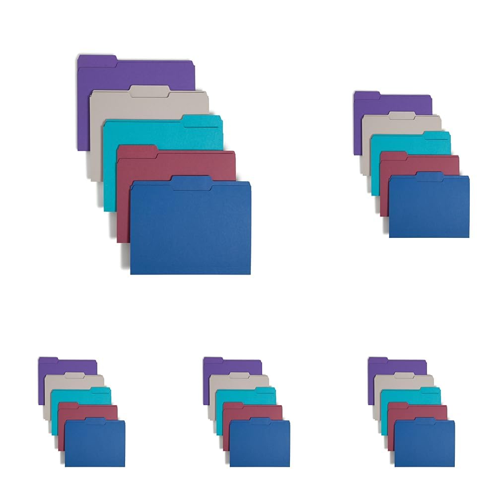 Smead Standard File Folders, 100 Count, Assorted Jewel Tone Colors, 1/3-Cut Tabs, Letter Size (11948) (Pack of 5) Image