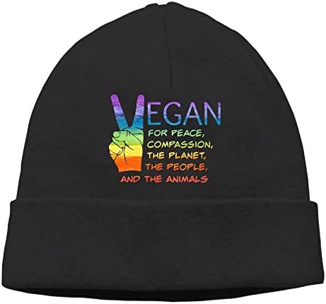 Vegan Compassion Animals People Healthy Unisex Fashion Beanie Hat Knit Cap Black