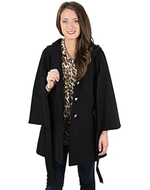 Jessica Simpson Women's Faux Wool Cape Coat Hooded Jacket