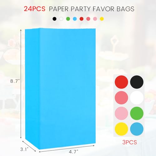 JOHOUSE 24PCS Party Favor Paper Bags, 8 Colors Gift Bags with Stickers Treat Bag Goody Bags for Wedding Birthday Baby Shower