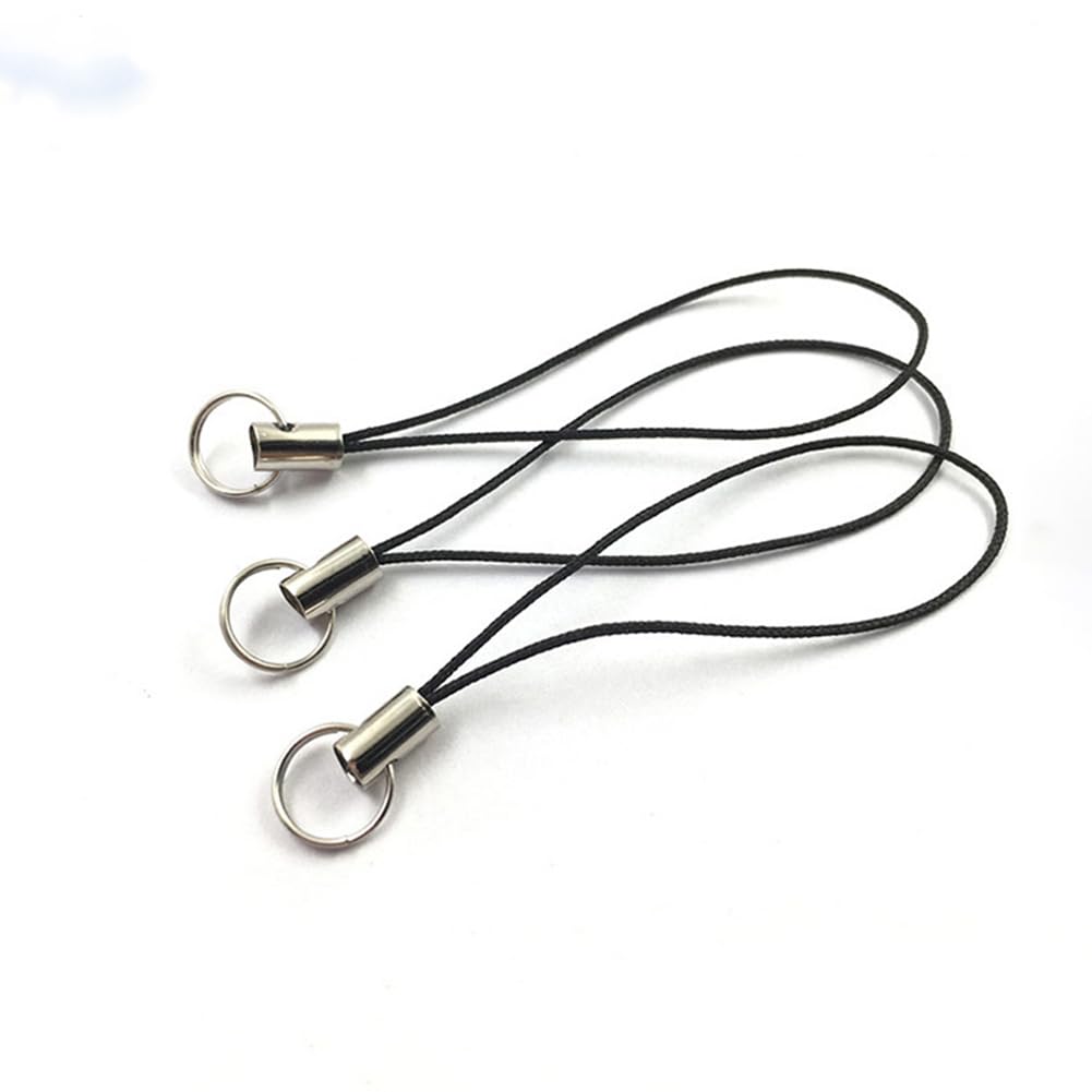 20 Pcs Cell Phone Strap Charm Cords Black/Silver Tone Split Ring, 2.36 inch